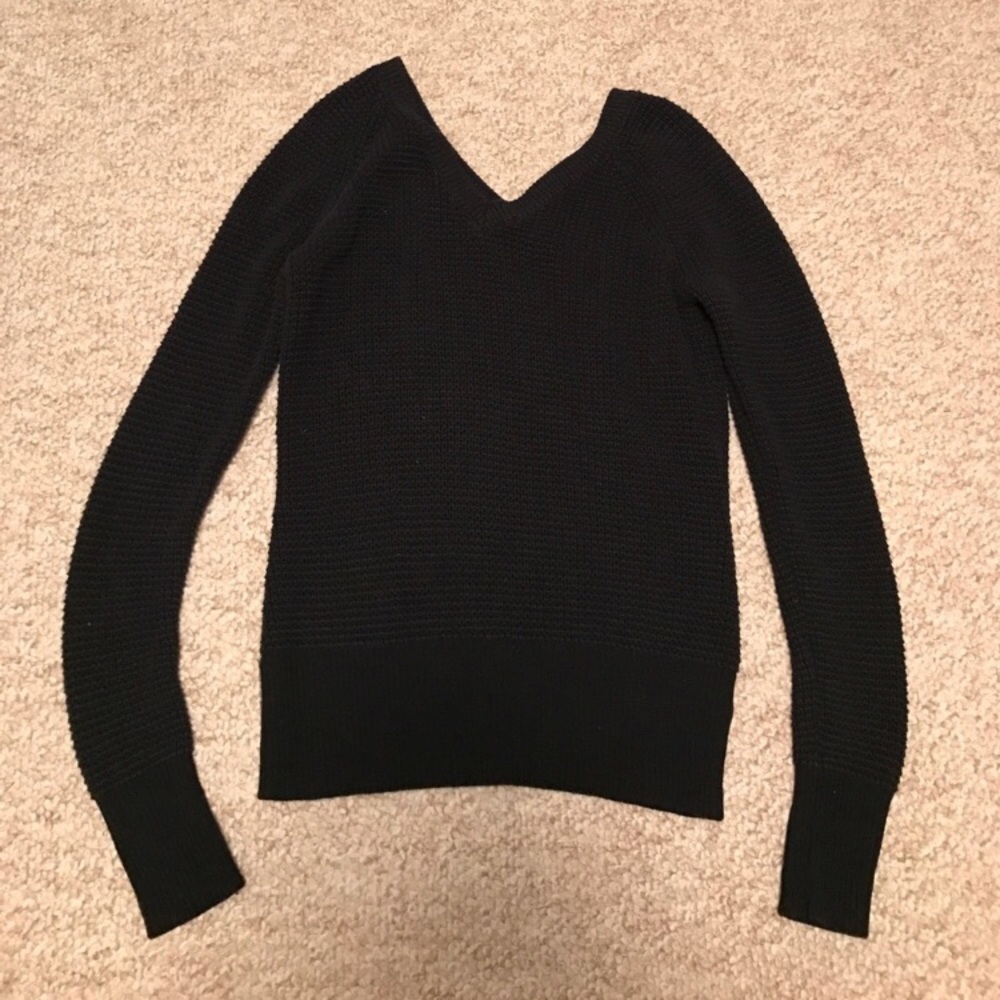Calvin Klein Sz Sm Black Double V Waffle Knit Sweater